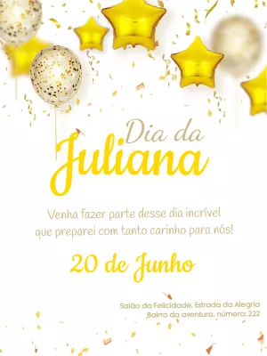 Convite de Aniversário Balões Dourados para Editar Online