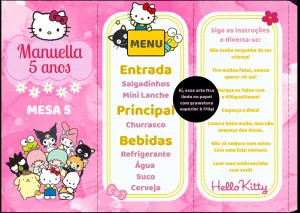 Cardápio de Mesa Aniversário Hello Kitty para Editar Online