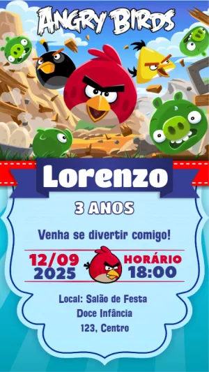 Convite de Aniversário Angry Birds para Editar Online