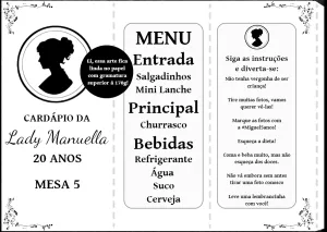 Cardápio Aniversário Bridgerton Editável para Imprimir