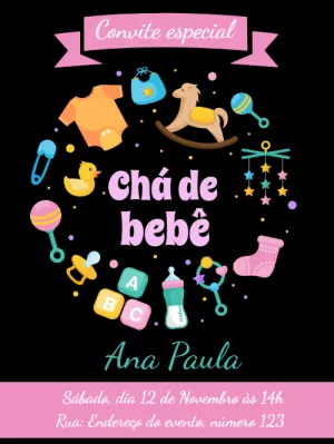 Convite Chá de Bebê com Brinquedos para Editar Online
