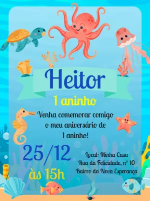 Convite Fundo do Mar para Aniversário Infantil Editável Online