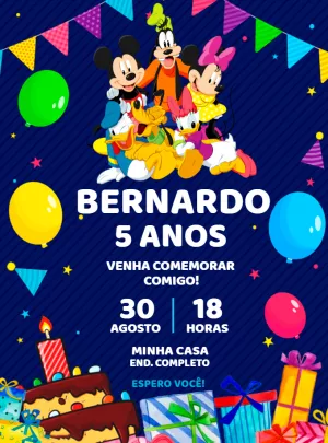 Convite de Aniversário Turma do Mickey para Editar Online