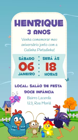 Convite Aniversário Galinha Pintadinha para Editar Online