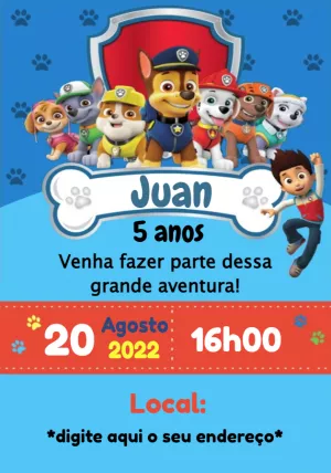 Convite de Aniversário Patrulha Canina para Editar Online