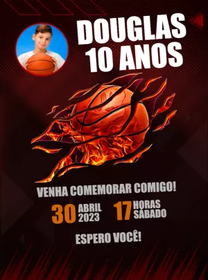 Convite Aniversário Basquete com Foto para Editar Online