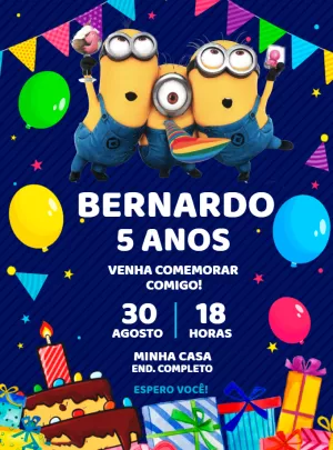 Convite de Aniversário Minions para Editar Online