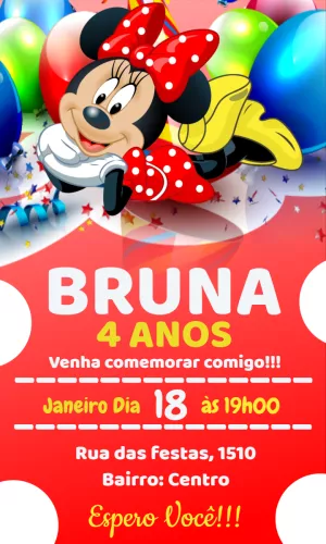 Convite de Aniversário Minnie Mouse Vermelha para Editar Online