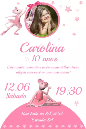 Convite de Aniversário Bailarina com Foto para Editar Online