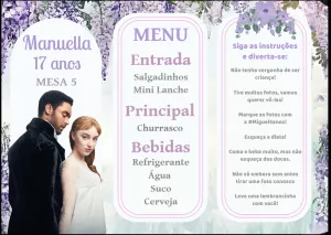 Cardápio Tema Bridgerton para Festa Editável Online