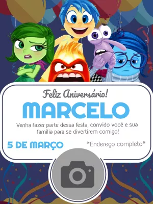 Convite Aniversário Divertidamente com Foto para Editar Online