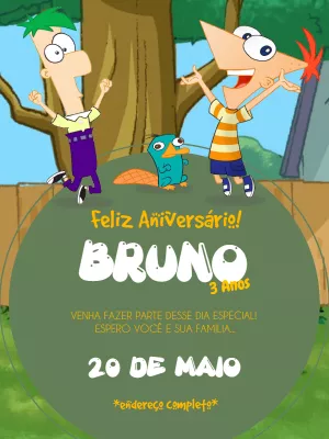 Convite de Aniversário Phineas e Ferb para Editar Online