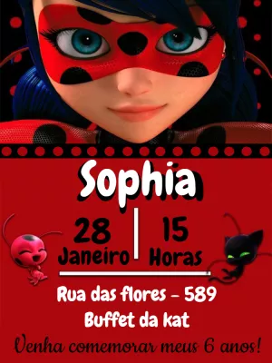 Convite de Aniversário Ladybug Miraculous para Editar Online