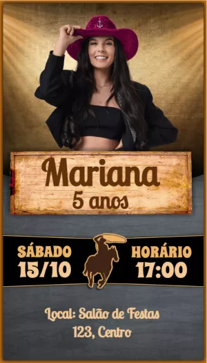 Convite de Aniversário Boiadeira Country para Editar Online