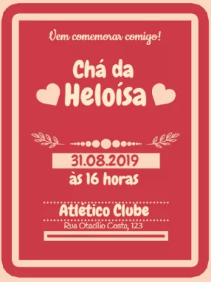 Convite de Chá de Panela Romântico com Corações para Editar