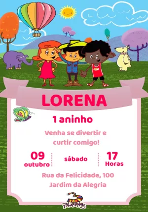 Convite Aniversário 3 Palavrinhas para Editar Online