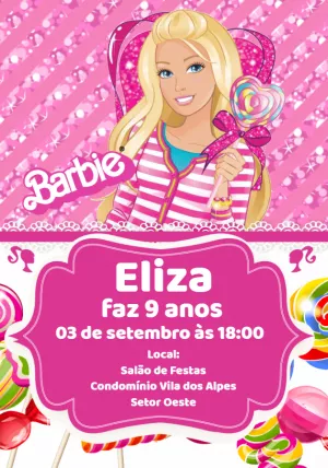 Convite Aniversário Barbie Doces Editável Online