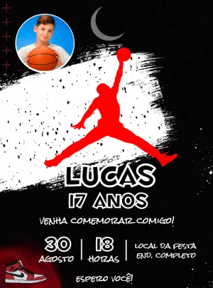 Convite de Aniversário Basquete com Foto para Editar Online