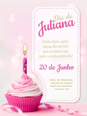 Convite de Aniversário Cupcake Rosa para Editar Online