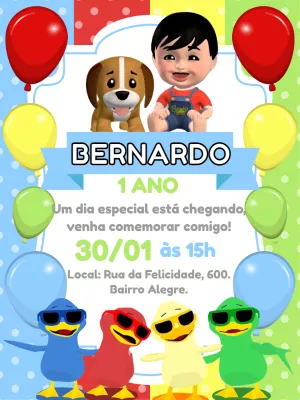 Convite Aniversário Bento e Totó com Foto para Editar Online