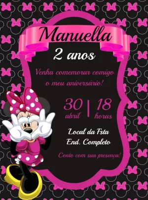 Convite de Aniversário Minnie Rosa para Editar Online