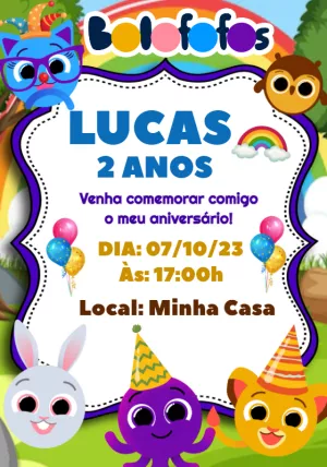 Convite de Aniversário Bolofofos Editável Online para Imprimir