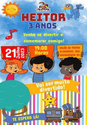 Convite Aniversário 3 Palavrinhas com a Turminha para Editar