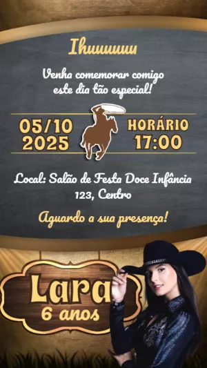 Convite de Aniversário Boiadeira Country para Editar Online