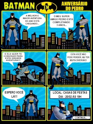 Convite Aniversário Batman Quadrinhos para Editar Online