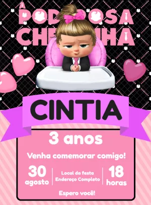 Convite Aniversário A Poderosa Chefinha Menina para Editar Online