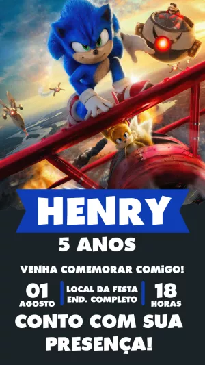 Convite de Aniversário Sonic 2 o Filme para Editar Online