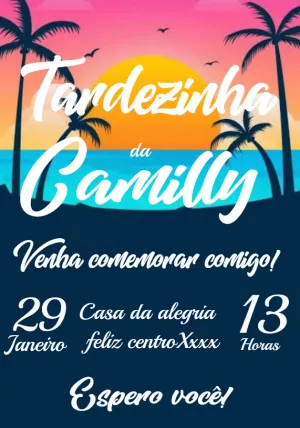 Convite Aniversário Tardezinha com Pôr do Sol para Editar Online