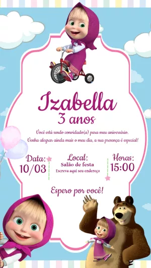 Convite de Aniversário Masha e o Urso para Editar Online