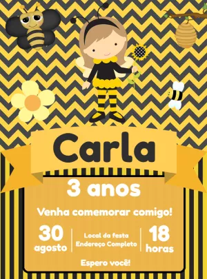 Convite de Aniversário Abelhinha para Editar Online
