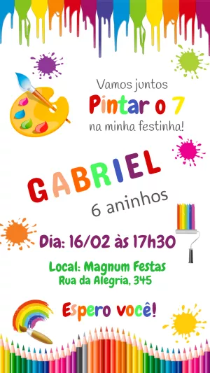 Convite Aniversário Pintando o 7 para Editar Online