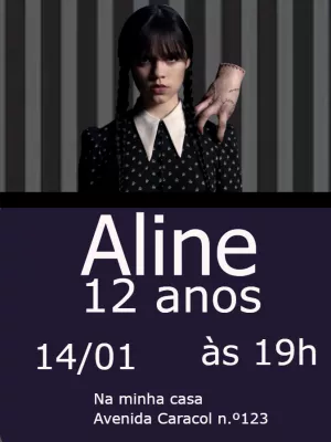 Convite Aniversário Wandinha Addams para Editar Online