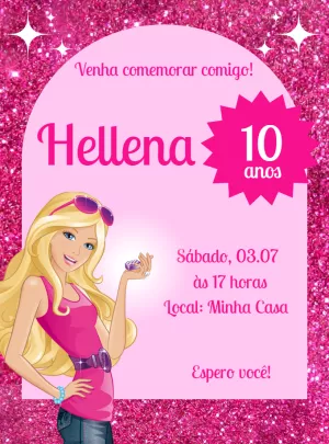 Convite de Aniversário da Barbie Editável Online