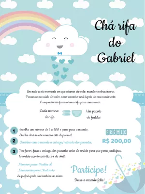 Convite Chá Rifa Chuva de Amor com Nuvem para Editar Online