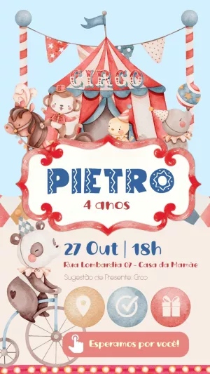 Convite de Aniversário Circo com Animais para Editar Online