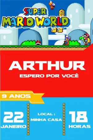 Convite de Aniversário Super Mario World para Editar Online