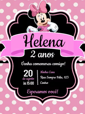 Convite de Aniversário Minnie Rosa para Editar Online