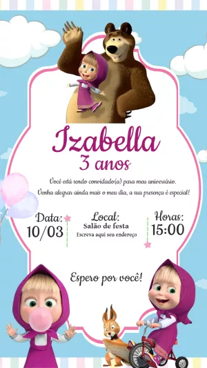 Convite Aniversário Masha e o Urso para Editar Online