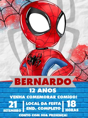 Convite Aniversário Homem-Aranha Aquarela para Editar Online