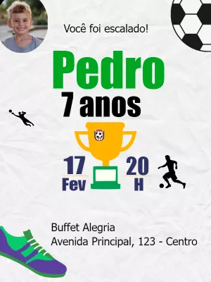 Convite de Aniversário Futebol com Foto para Editar Online