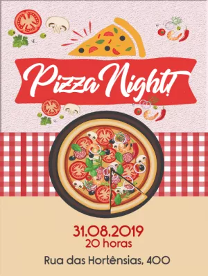Convite Noite da Pizza Ilustrado para Editar Online