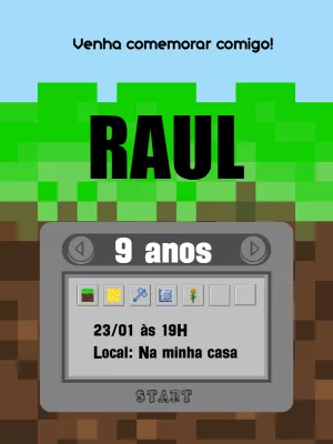 Convite de Aniversário Vídeo Game Pixelado para Editar Online