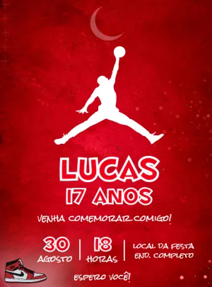 Convite Aniversário Basquete Jordan para Editar Online