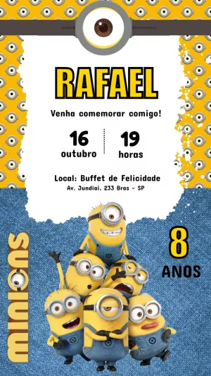 Convite de Aniversário Minions para Editar Online