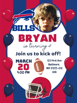 Editable Buffalo Bills Football Birthday Invite with Photo