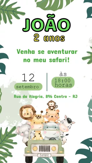 Convite de Aniversário Safari com Animais para Editar Online